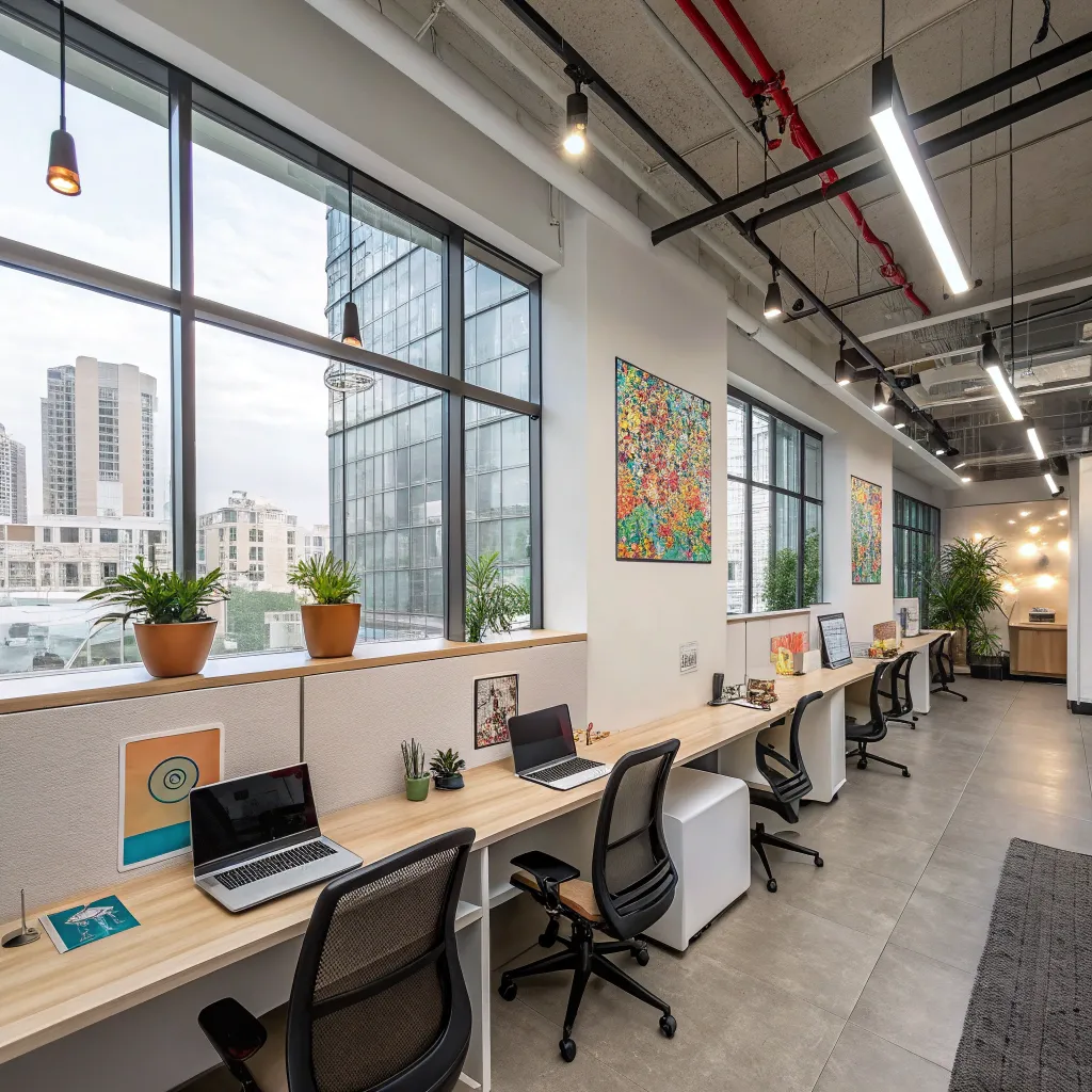 Modern coworking space with desks and chairs