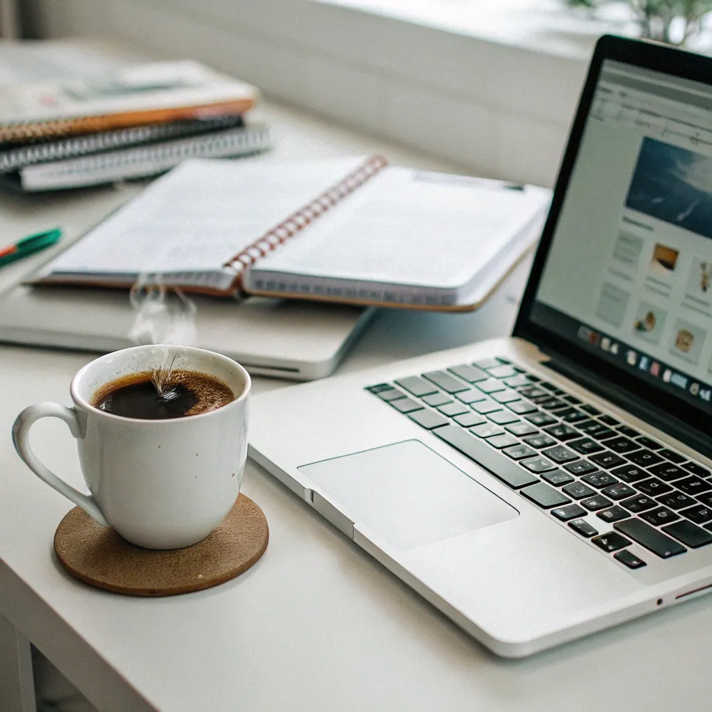 Laptop and coffee on desk
